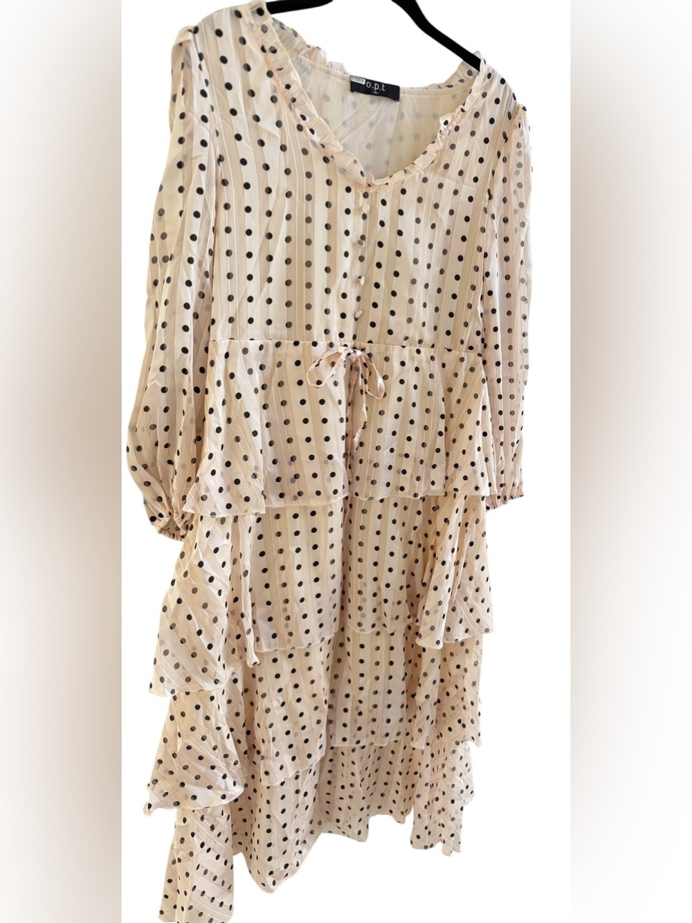 Polka Dot Tiered Midi Dress in Cream